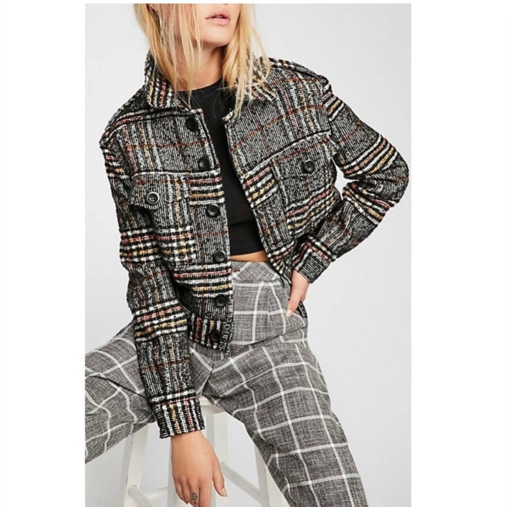 Free People plaid tweed cropped jacket